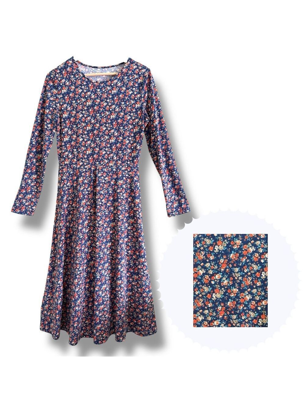 Emery Rose Long‑Sleeve Floral Dress Navy Size L
